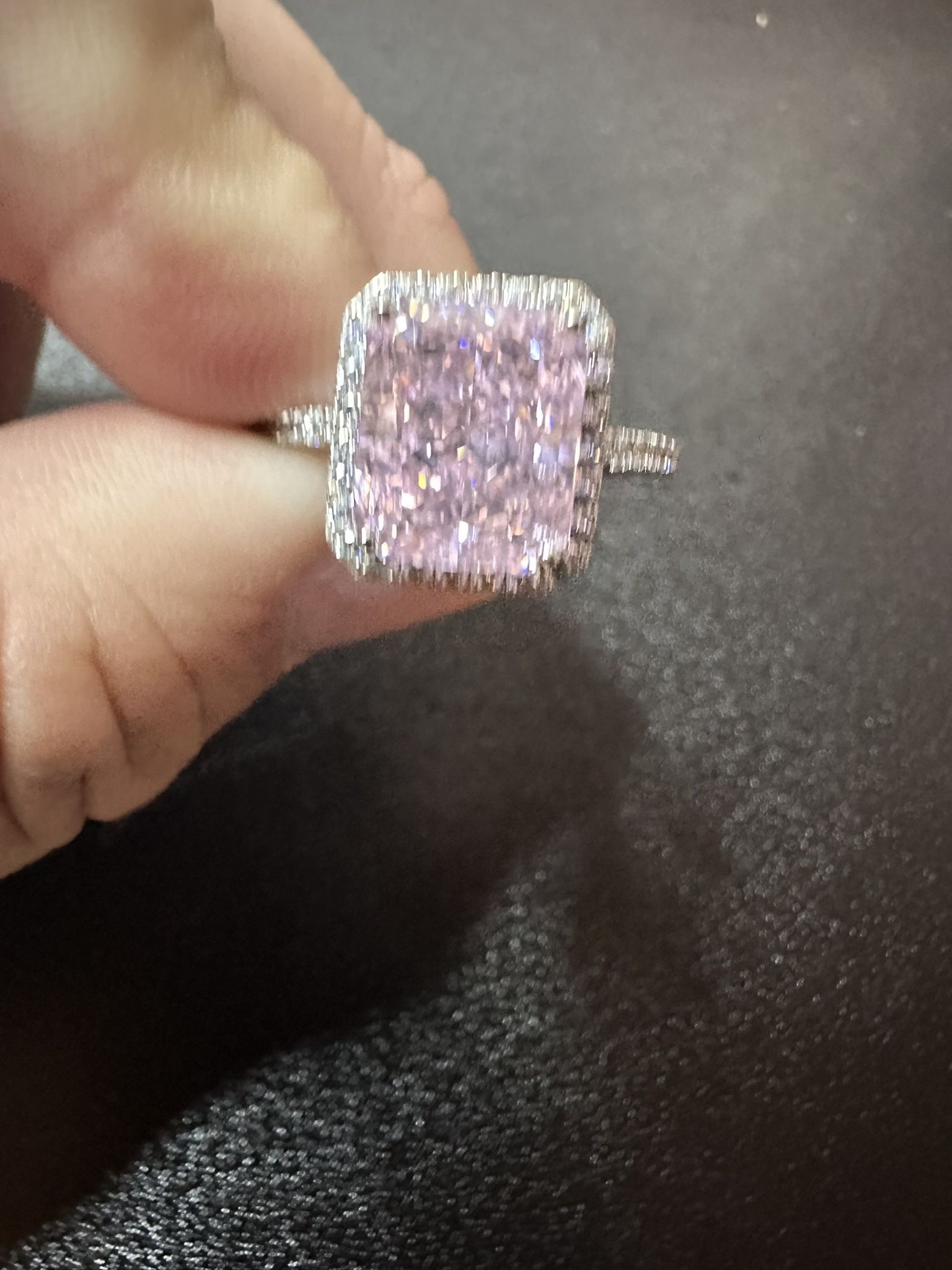 Pink Triple A Cubic Zirconia Ring With White Triple A Cz Ring Size 10 Sterling Silver