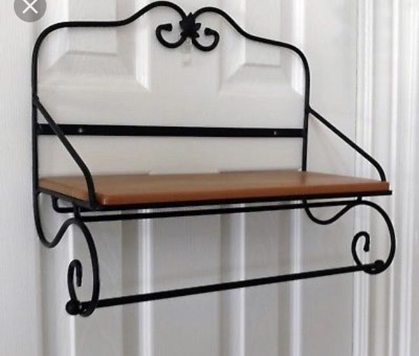 Longaberger Wrought Iron Paper Towel Holder With Oak Shelf For Longaberger Wrought Iron Paper Towel