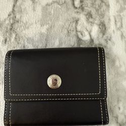 Vintage Coach Black Leather Wallet Button Shut Small