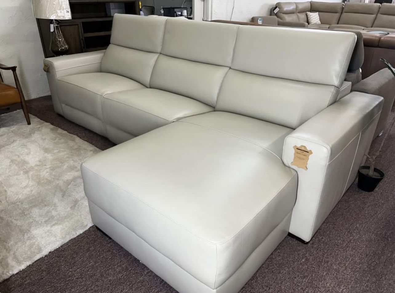 Furniture- 100% Real Leather 3 Pc Sofa With A Power Recliner And Chaise- Nevio