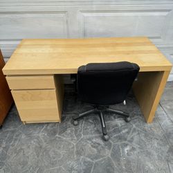 Traditional maple color wood computer / writing / executive / student desk $95, Chair $30. 26 deep x 55 L x 29 1/2 H . 