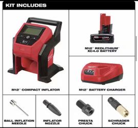 Milwaukee 2475-21XC M12 Cordless Portable Inflator 4Ah Battery Charger Kit *NEW*
