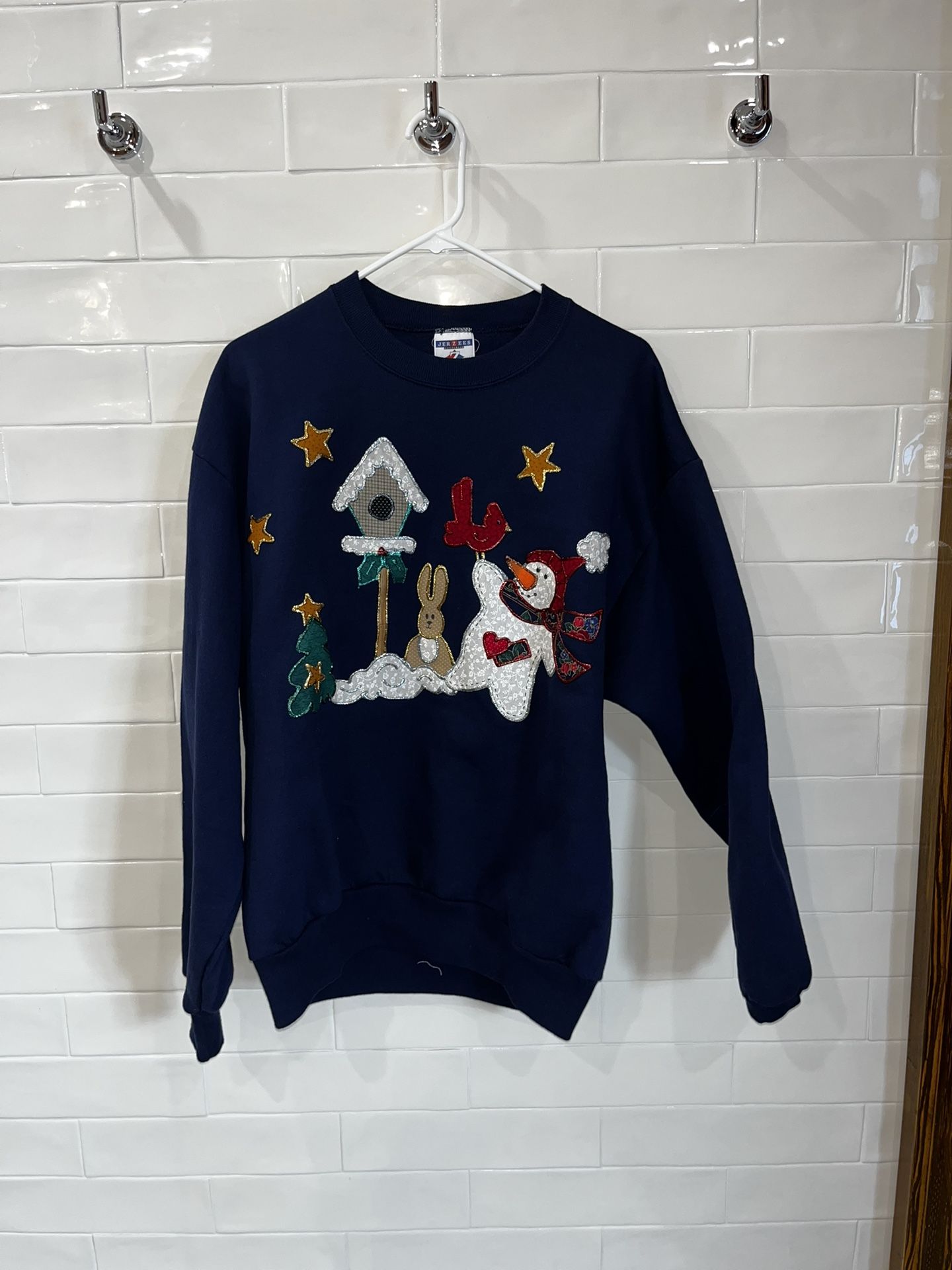 Vintage Jerzees Navy Christmas Sweatshirt 2000’s Appliqué