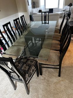 84”x42” heavy glass top marble base dining room table