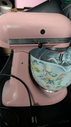 KitchenAid Artisan Stand Mixer Pink with Floral Bowl