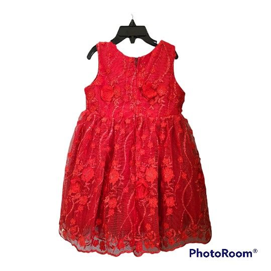 2T Girls Red Party Dress With Lace Details