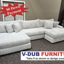 New Big Cream Double Chaise U Sectional Couch