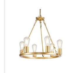6 Light Gold Wheel Wagon Chandilier Brand New In Box 