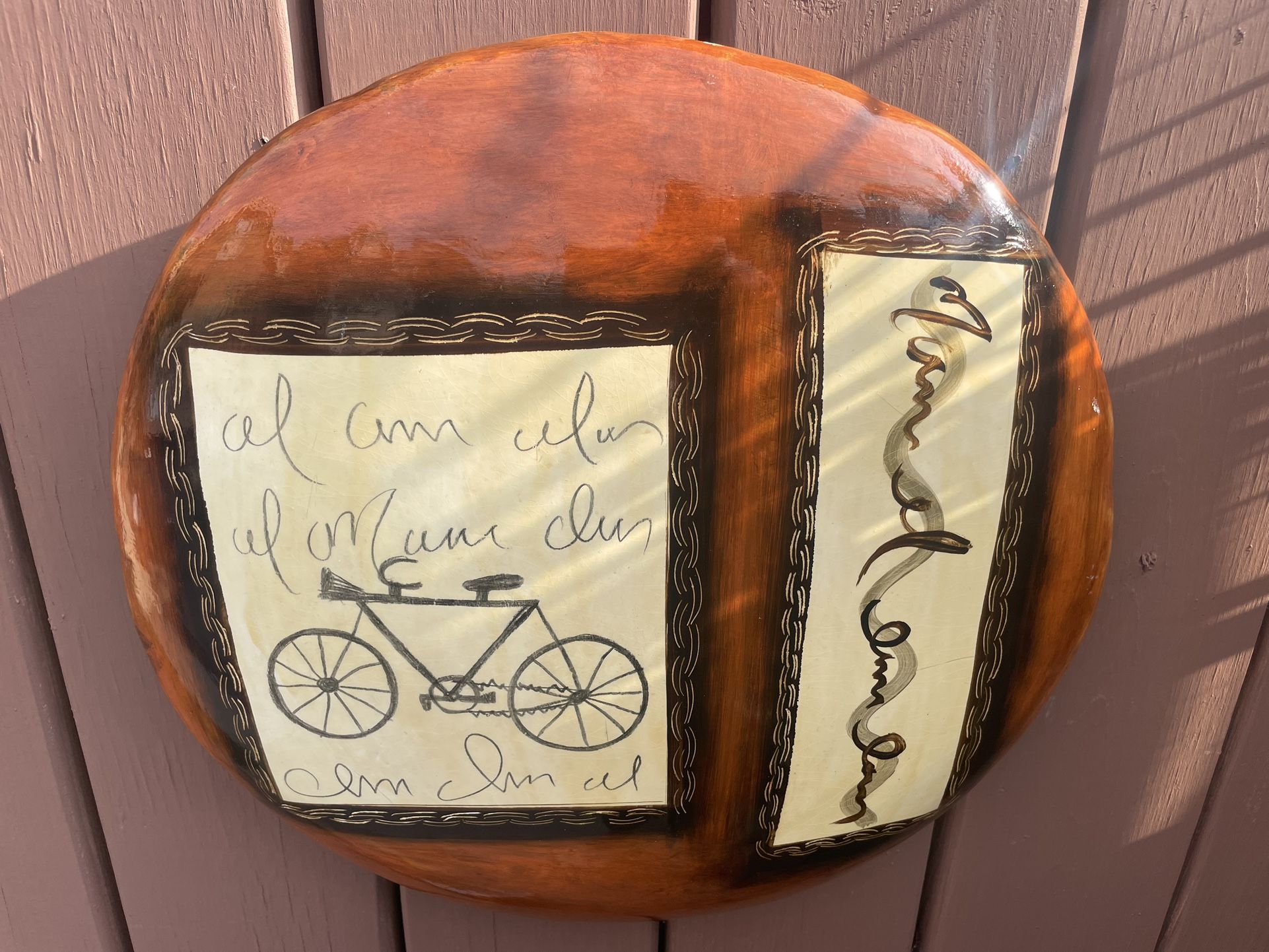New 17β W Hand-painted Pottery Mexico π² Bicycle Design Indoor or Outdoor