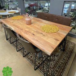 HERMAN RECTANGULAR DINING TABLE NATURAL ACACIA AND MATTE BLACk