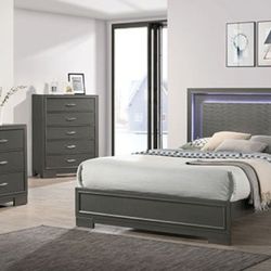 Brand New Grey 4pc Queen Bedroom Set (Available In California & Eastern King)