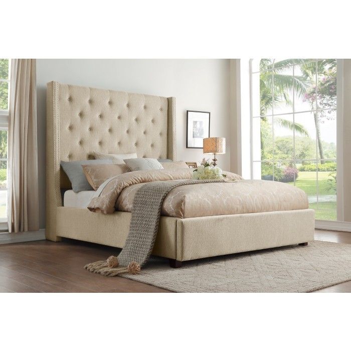 Brand New Biege Linen Standard King Or CA King Platform Bedframe