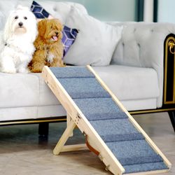 Adjustable Foldable Wood Ramp For Dog To Bed Couch Car Non Slip Surface Size Length 33", Width 12" New condition 