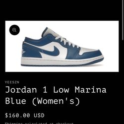 Nike Air Jordan 1 Low Marina Blue 8W / 6.5 Men Brand New