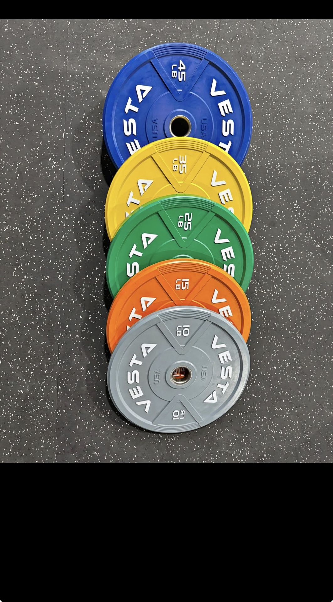 Colored Vesta Bumper Plates Set 260lb (Pairs of 10lk 45lb)