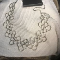 Necklace Silver Tone With Crystals I.N.C