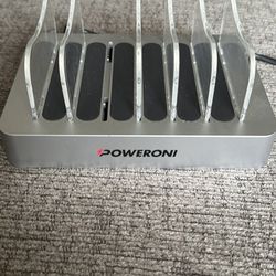 POWERONI 6-Port Smart USB Charging Station Silver