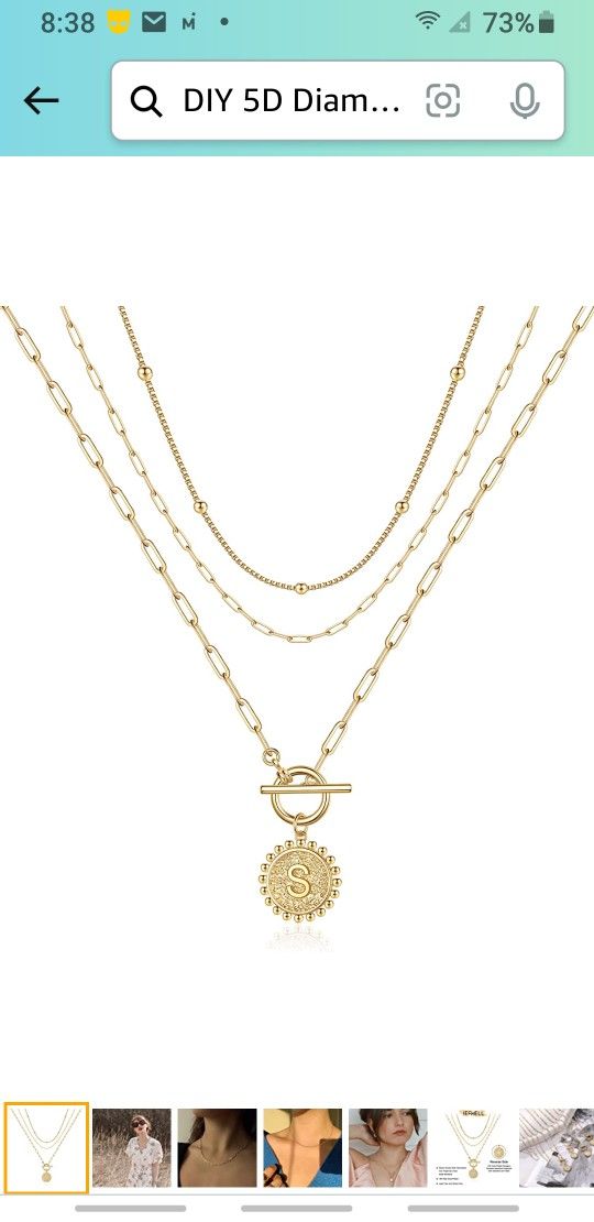 Layered Gold Initial Necklaces for Women, 14K Gold Plated Paperclip Link Necklace Toggle Clasp Layering Initial Necklaces for Women Layered Choker Nec