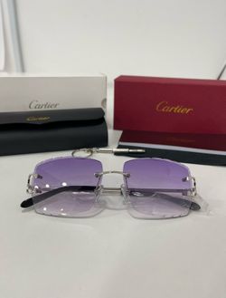 Cartier Glasses (Diamond Cut), Purple Lense, Silver Frame