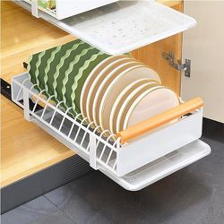 Pull-Out Cabinet Telescopic Drawer, Kitchen Storage Shelf Basket Extendable Drawer for Cabinet Metal Slide Out Organizer for Cupboard