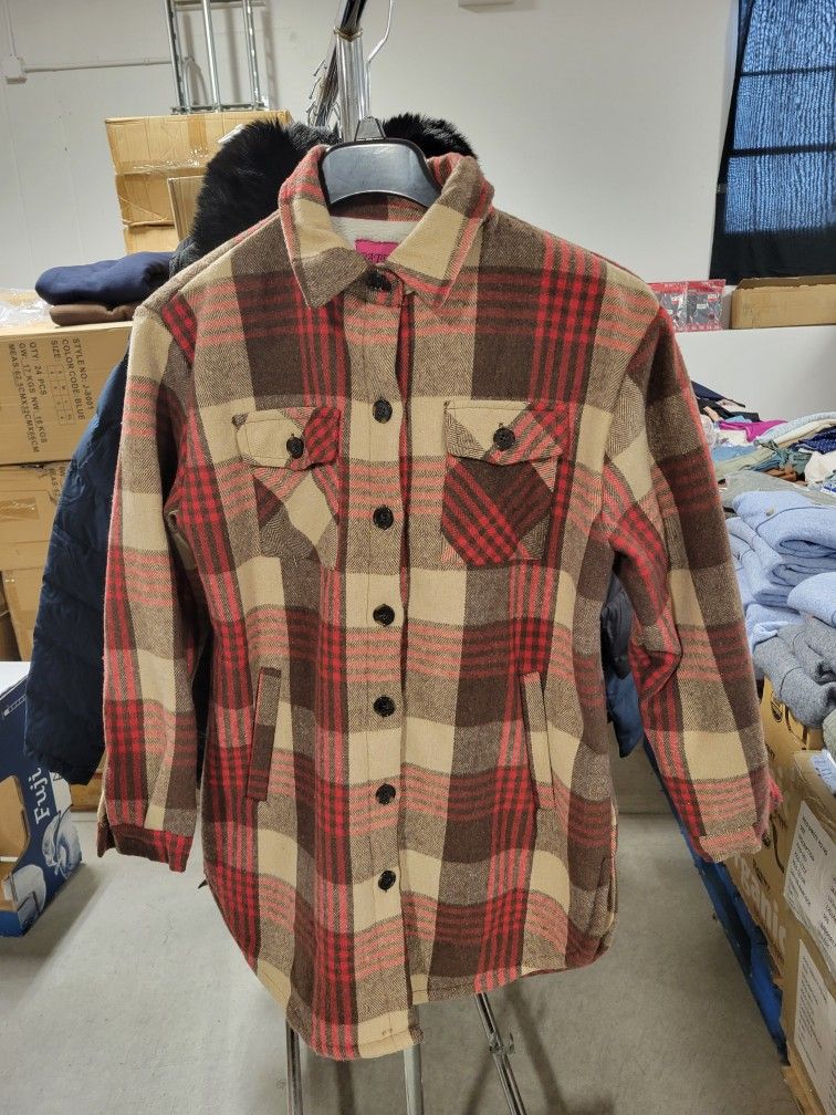 PATRONA WOMEN'S Fur Inside Plaid Shirt Jacket Size Large