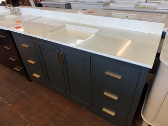 Altair Gazsi 60.0 in. W x 22 in. D x 34 in. H Bath Vanity in Charcoal Blue with Grain White Composite Stone Top