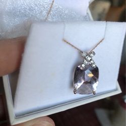 7.81 Pink Amethyst (Quartz) With Diamond Accent In 10k Rose Gold Necklace 