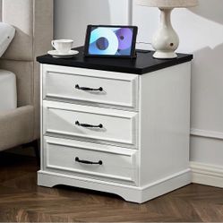 3 Drawer Nightstands Set Of 2, With Charging Port Station. 