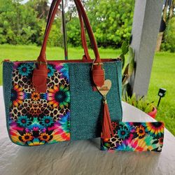 Sunflower Multi And Animal Print Artisanal Purse Bag And Wallet 