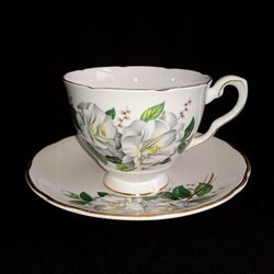 Vintage Royal Kent - Bone China (Staffordshire England) “Camellia “ Footed Cup & Saucer
