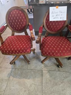 Set of 2 Rolling Armchairs with Wood Frame