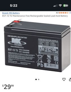MK 12 v Battery ES7-12 T2 Maintenance-Free Rechargeable Sealed Lead-Acid Battery