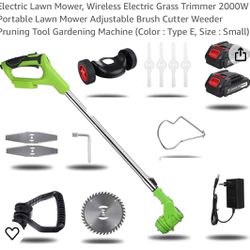 Electric Lawn Mower, Wireless Electric Grass Trimmer 2000W Portable Lawn Mower Adjustable Brush Cutter Weeder Pruning Tool Gardening Machine (Color : 