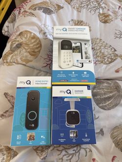 myQ Smart Home Bundle – Garage Video Keypad + Video Doorbell + Garage Camera Gen 2 (New)