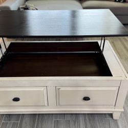 Lift-top wood coffee table