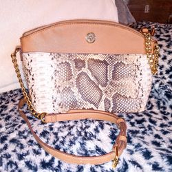 Anne Klein Crossbody Purse Tan and Snakeskin