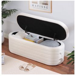 Cute Off White Furry Ottoman 