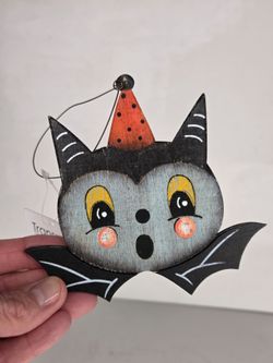Johanna Parker Transpac Halloween Bat Wood Ornament Vintage Style Party Hat NWT
