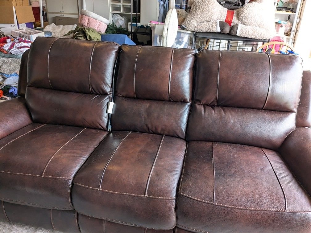 Brown Leather Reclining Sofa
