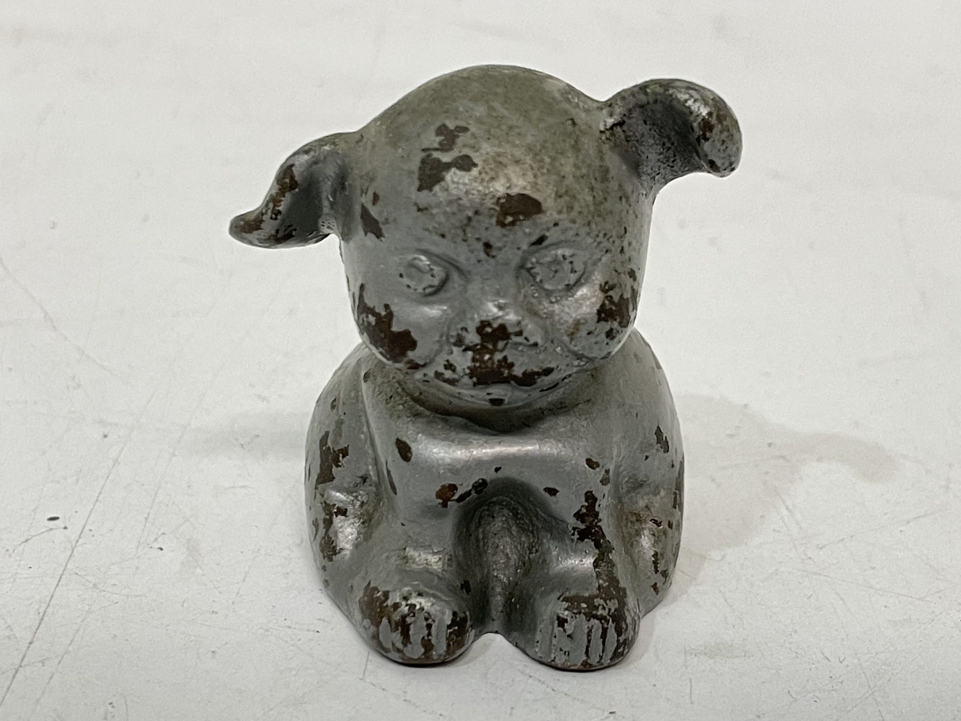 Vintage Cast Iron Advertising Pup Dog Bucki Carbons Ribbons Paperweight Figurine