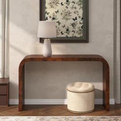 🟢 Dark Walnut Rectangle Real Burl Wood Console Table