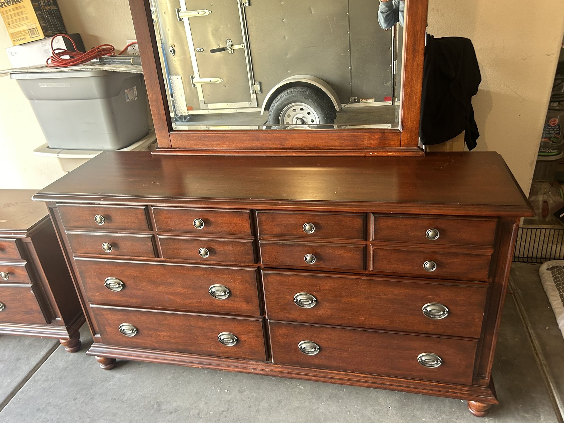 Bedroom Set .. 2 Night Tables .. Bed Frame And Dresser With Mirror .