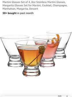 Martini Glasses Set of 4, 8oz Stemless Martini Glasses, Margarita
