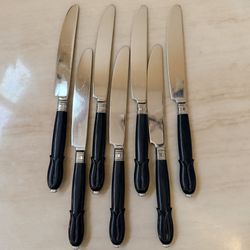 7pc MIKASA Laslo Mis38 Dinner Knives Black Handle 9 1/4” Stainless Japan