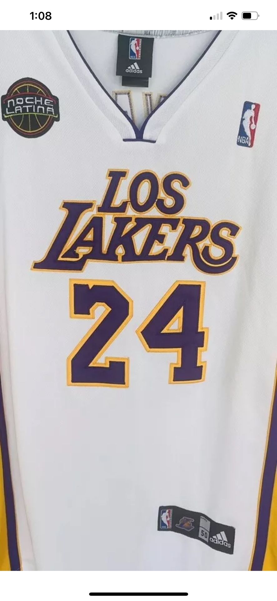 Rare Limited LOS LAKERS 24 Kobe Bryant XL long stitched Jersey Noche Latina 2014