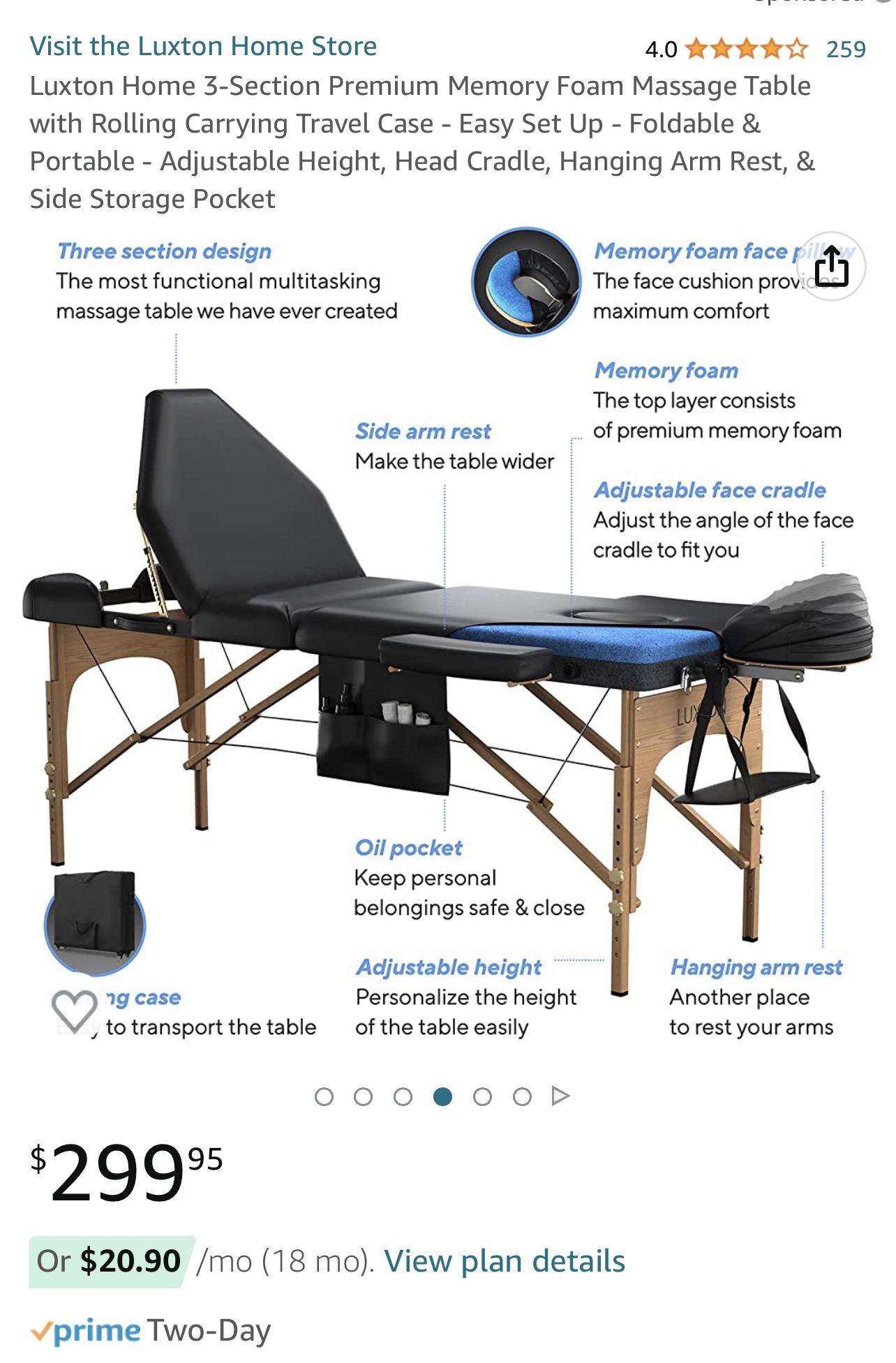 Luxton Home 3-Section Premium Memory Foam Massage Table with Rolling  Carrying Travel Case - Easy Set Up - Foldable & Portable - Adjustable  Height, Head Cradle, Hanging Arm Rest, & Side Storage