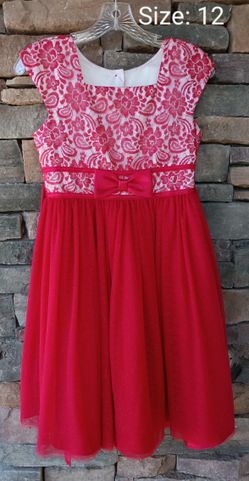 ❤️ JONA MICHELLE, Red & White Floral Lace & Tulle, Fully Lined, Girls Party Dress with a Sparkly Full Twirl Skirt! 🌹 Size: 12
