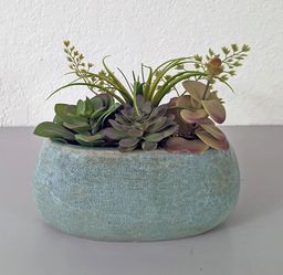 Decorative Teal Flower Vase with Artificial Flowers