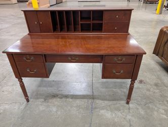 Traditional Cherry-Toned Wood Writing Desk with Hutch and Storage