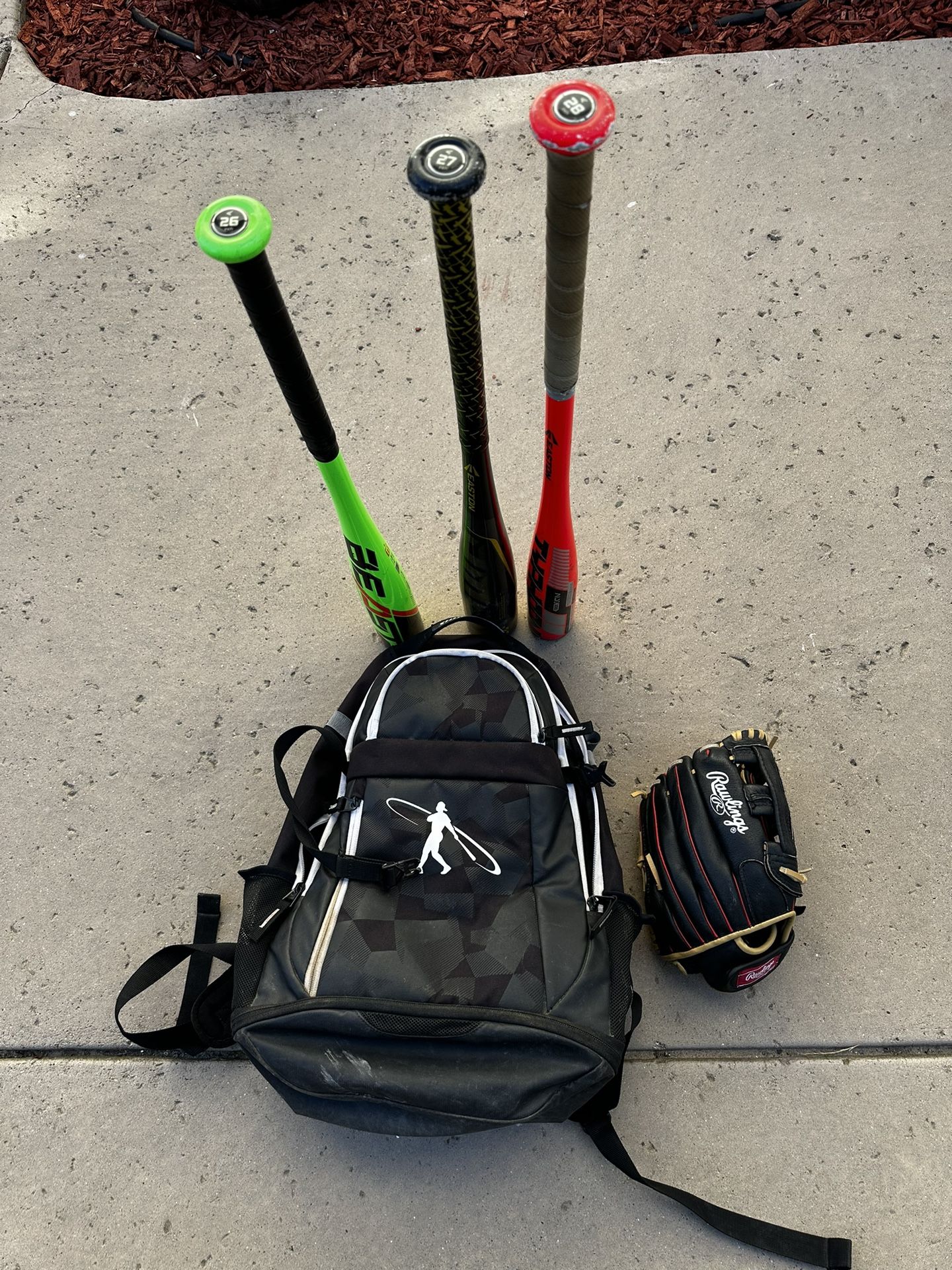 Baseball Bat, Bag, Glove